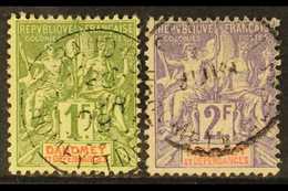 6108 DAHOMEY 1901-05 1f Olive-green & 2f Violet On Rose Tablets (Yvert 15/16, SG 15/16), Fine Used, 2f Expertized A.Brun - Other & Unclassified