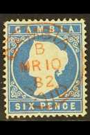 6242 1880-1 6d Blue, Wmk Crown CC Sideways, Perf.14, SG 18A, Bluntish Perf At Base, Otherwise Very Fine Used With Clear  - Gambia (...-1964)