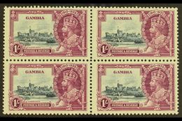 6249 1935 1s Slate And Purple Jubilee Stamp With "LIGHTNING CONDUCTOR FLAW" As The Lower Left Stamp Of A Mint Block Of F - Gambia (...-1964)