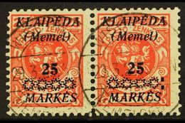 6312 1923 25m On 25c Vermilion Overprint (Michel 137, SG 14), Fine Cds Used Horiz PAIR, The Right Stamp With 'Colon Afte - Other & Unclassified
