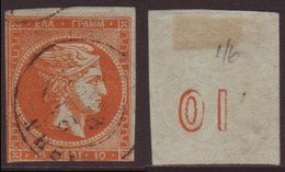 6382 1872-75 10L Red-orange On Pale Greenish Meshed Paper Large Hermes "10" AT BACK INVERTED Variety, SG 41b, Finely Use - Other & Unclassified