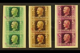 6522 1941 ARCHIVE SPECIMENS 1941 Admiral Horthy Complete Set Of Three, Michel 657/659, In Strips Of Three Affixed To Arc - Other & Unclassified