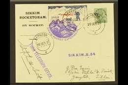 6548 1935 Sikkim Rocket Flight "Rocketgram" Franked 2r "flight Label" Plus 9p Terrestrial Postage With Usual Violet Cach - Other & Unclassified