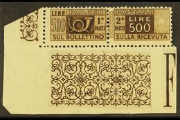 6732 PARCEL POST 1946-51 500L Deep Brown, Watermark Sideways, Sass 80, Never Hinged Mint Horiz Pair With Engraved Margin - Unclassified