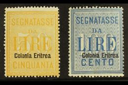 6768 ERITREA POSTAGE DUES 1903 50L Yellow & 100L Blue Overprints (SG D41/42, Sassone 12/13), Fine Mint, 50L With Tiny Wr - Other & Unclassified