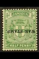 6783 1916 (APR-SEPT) ½d Yellow-green War Stamp With "OVERPRINT INVERTED" Variety, SG 68c, Very Fine Mint. For More Image - Jamaica (...-1961)