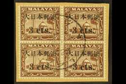 6982 GENERAL ISSUES 3c On 5c Brown Of Selangor Ovptd With Kanji Characters, Block Of 4, One Showing The Variety "S In Ce - Other & Unclassified