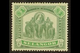 7034 SELANGOR 1895 $1 Green And Yellow Green Elephants, SG 61, Very Fine And Fresh Mint. For More Images, Please Visit H - Other & Unclassified