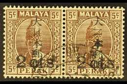 7071 PERAK 1942 2c On 5c Brown, Horizontal Pair One Showing The Variety "sideways Second Character", SG J273 + 273c, Ver - Other & Unclassified