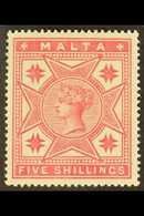 7092 1886 5d Rose, SG 30, Very Fine And Fresh Mint. Well Centered. For More Images, Please Visit Http://www.sandafayre.c - Malta (...-1964)