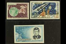 7167 1963-1964 IMPERFORATED ISSUES. 1963 50c Satellite, 1964 1f Philatec & 50c Kennedy, Superb Never Hinged Mint Imperfs - Other & Unclassified