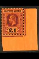 7334 1914 £1 Deep Purple And Black / Red, Wmk Mult Crown CA, SG 12, Never Hinged Mint Example From The Low Right Corner  - Nigeria (...-1960)