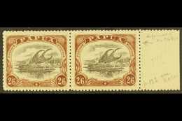 7433 1910-11 2s6d Black & Brown Lakatoi Type C, SG 83, Fine Mint Marginal Pair, One Stamp With DEFORMED "E" AT LEFT Vari - Papua New Guinea