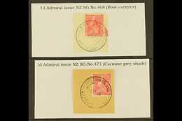 7472 1926-27 1d Carmine "Admiral" Of New Zealand, Two Different Shades, Each On Piece Tied By Fine Full "PITCAIRN ISLAND - Pitcairn Islands