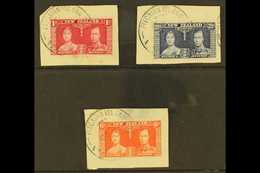 7479 1937 1d, 2½d, And 6d Coronation Complete Set Of New Zealand, Each On Piece Tied By Fine Near Complete "PITCAIRN ISL - Pitcairn Islands