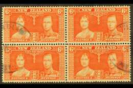 7480 1937 6d Red-orange Coronation Of New Zealand, A Fine Used Block Of Four Showing Two Part "PITCAIRN ISLAND" Cds Canc - Pitcairn Islands