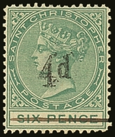 7613 1886 4d On 6d Green, Variety "no Stop After D", SG 25a, Very Fine Mint No Gum. For More Images, Please Visit Http:/ - St.Christopher-Nevis-Anguilla (...-1980)