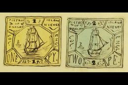 7614 1861 HAND PAINTED STAMPS Unique Miniature Artworks Created By A French "Timbrophile" In 1861. Two "essays" Depictin - St.Christopher-Nevis-Anguilla (...-1980)