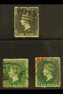 7661 1872-5 1d Black, 6d Dull Blue-green & 6d Deep Blue-green, Wmk Small Star, Perf. About 15, SG 18/19, 19b, Good To Fi - St.Vincent (...-1979)