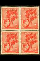 7747 1938-49 NHM MULTIPLE 9c Scarlet On Chalky Paper, SG 138, Block Of 4, Never Hinged Mint. Lovely, Post Office Fresh C - Seychelles (...-1976)