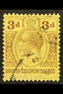 7775 1914-23 (wmk Mult Crown CA) 3d Purple/pale Yellow, SG 28, Fine Used. For More Images, Please Visit Http://www.sanda - British Solomon Islands (...-1978)