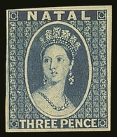 7830 NATAL 1862 3d Blue Chalon, Imperforate Proof On Star Watermarked Paper, Fine With Four Margins,  For More Images, P - Unclassified