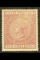 7831 NATAL 1874-99 5s Maroon, Perf 14, SG 71, Mint, Light Discoloration Above The Queen's Head, Otherwise Very Fresh For - Unclassified