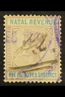 7845 NATAL REVENUE 1885 £1.10s Lilac And Blue Die I (Barefoot 95), With Top Left Triangle Detached Variety, Used. Scarce - Unclassified