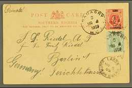 7938 1908 ½d On 1d Red On Buff Surcharged Stationery Card To Germany, Uprated ½d Both Cancelled BADAGRY  W. C. A. Cds Wi - Nigeria (...-1960)
