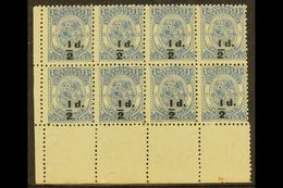 8045 1893 ½d On 1d Dull Blue Surcharge In Black, SG 19, Fine Unused No Gum Lower Left Corner BLOCK Of 8, Fresh & Attract - Tonga (...-1970)