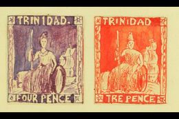 8074 1861 HAND PAINTED STAMPS Unique Miniature Artworks Created By A French "Timbrophile" In 1861. Two Stamps Similar To - Trinidad & Tobago (...-1961)