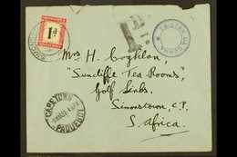 8091 1937 Stampless Envelope From Tristan To South Africa, Franked With 28mm SG C6, Cachet V In Violet, Cover With "Cape - Tristan Da Cunha