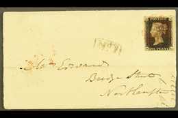 8252 1840 (Sept) 1d Intense Black 'ML', Plate 5, SG 1, Four Good To Huge Margins, Tied By Red MC Pmk On Part Letter Shee - Unclassified