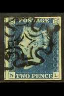 8268 1840 2d Deep Blue 'NL' Plate 2, SG 4, Used With 4 Good / Huge Margins (portion Of Adjoining Stamp At Left), Cancell - Other & Unclassified