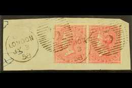 8294 1855-57 4d Rose-carmine On Thick Glazed  Paper, Wmk Large Garter, SG 66b, Very Fine Used Pair Tied To A Piece With  - Other & Unclassified