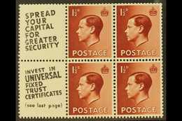 8373 BOOKLET PANES WITH ADVERTISING LABELS 1½d Red Brown Booklet Panes Of 4 With 2 Advertising Labels (UNIVERSAL),  SG S - Unclassified