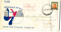 NEW ZEALAND 1953 COVER-CHRISTCHURCH AIR RACE To HOLLAND. - Poste Aérienne