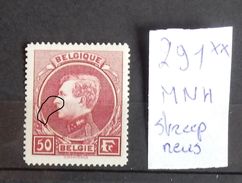 1929 Koning Albert L Type Montenez  OBP Nr 291** MNH  Met Curiositeit  Kleurstreep Langs Neus - Sin Clasificación