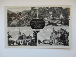 HERMSDORF MULTIVIEW , TRAIN RAILWAY LOCOMOTIVE , KIRCHE RATHAUS LIEBKNECHT PLATZ  , OLD POSTCARD , RA - Hermsdorf