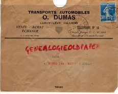 03- LURCY LEVY-ENVELOPPE TRANSPORTS AUTOMOBILES O. DUMAS-A M. P. LABRE AUTO NERIS LES BAINS-1926-  LYON A NANTES - Auto's