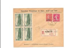 Enveloppe Exposition Philatelique Paris 1937 Recommandée Train Et Semeuse - Lettres & Documents