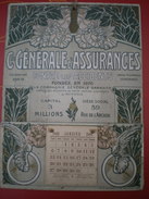 CALENDRIER Cie GÉNÉRALE D'ASSURANCES - Année 1908, Siège Sociale 59 Rue De L'arcade Paris - Grand Format : 1901-20