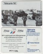 TELECARTE 50 UNITES 50e ANNIVERSAIRE DEBARQUEMENTS 6 JUIN 1944 JUNO BEACH COURSEULLES SUR MER -06 94 TIRAGE 1 000 000 EX - Army