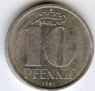 Allemagne Germany RDA DDR 10 Pfennig 1981 A J 1510 KM 10 - 10 Pfennig