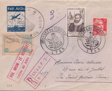 FRANCE - LETTRE RECOMMANDEE PAR AVION LYON 1946 VIGNETTE PROPAGANDE - 1927-1959 Storia Postale