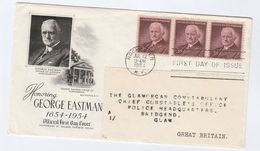 1954 Rochester USA FDC Franked 3 X GEORGE EASTMAN Photography Stamps Cover To GB Film - Fotografia