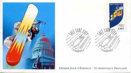 ENV PJ De 2002 Avec Timbre Et Illust."JO D'Hiver Salt Lake City - Snowboard" - Oblit. PJ Albertville 26.01.2002 - Hiver 2002: Salt Lake City