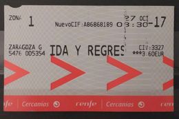 ESPAÑA. RENFE. BILLETE DE IDA Y VUELTA. CERCANÍAS ZARAGOZA - UTEBO. - Europe