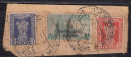 3v Postal Used On Piece, India Ovpt Vietnam On Archeological Series And Service, India Military, 1954 Indo- China - Military Service Stamp