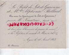 47- AGEN- RARE CARTON INVITATION DU PREFET LOT ET GARONNE ET MME ALPHONSE PAILLARD-A NOUALHIER DEPUTE MAIRE LIMOGES-1863 - Documenti Storici